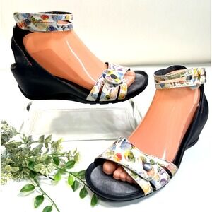 Wolky Era Wedge Sandals Womens 38 EU 7.5 US White Multicolor Ankle Strap Shoes